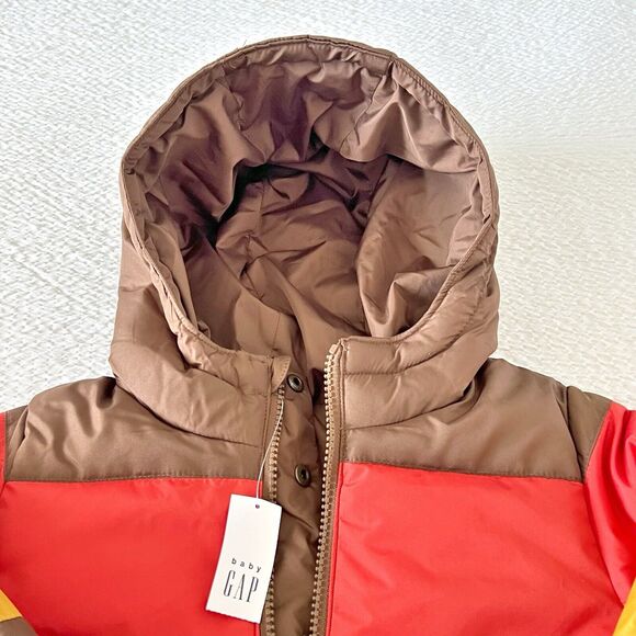 NWT Baby Gap Toddler Size 2 Puffer Coat  Color-block Reversible Brown/Red/Yellow - Picture 7 of 12